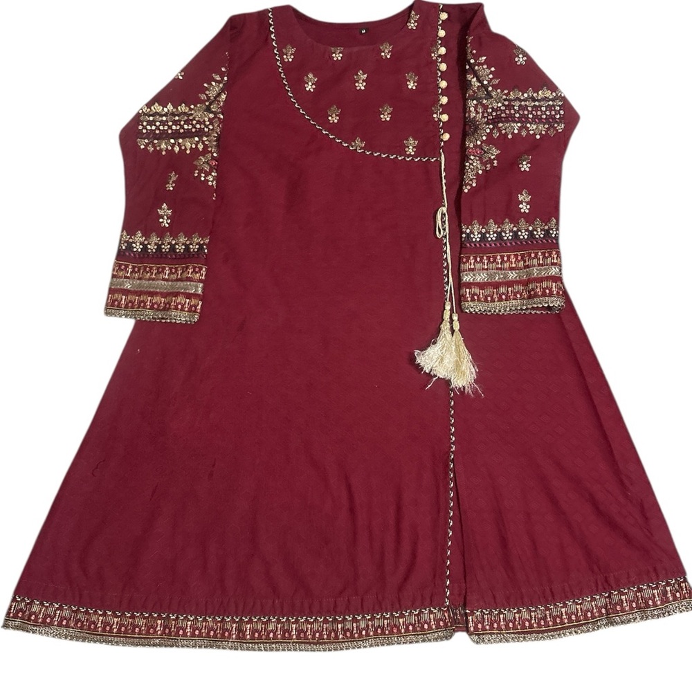 Elegant Maroon Embroidered Dress